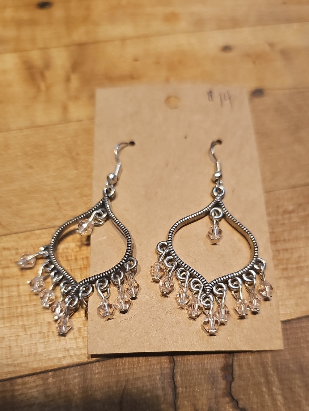 Silver Tone Teardrop Dangle Earrings with Clear Beads - Women Jewelry